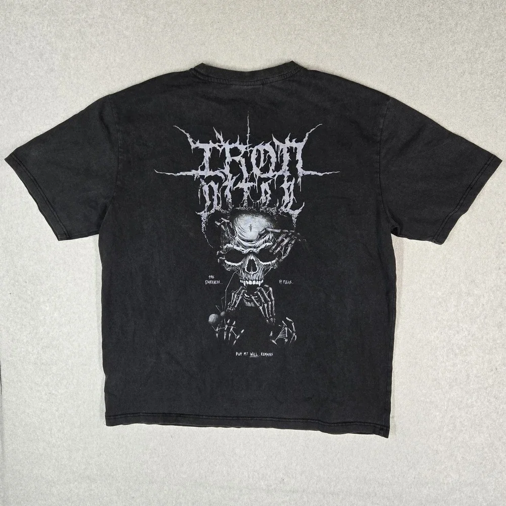 VINTAGE Ironwilled Men Shirt XL Black Y2K Grunge Death Skull The Darkness Skater